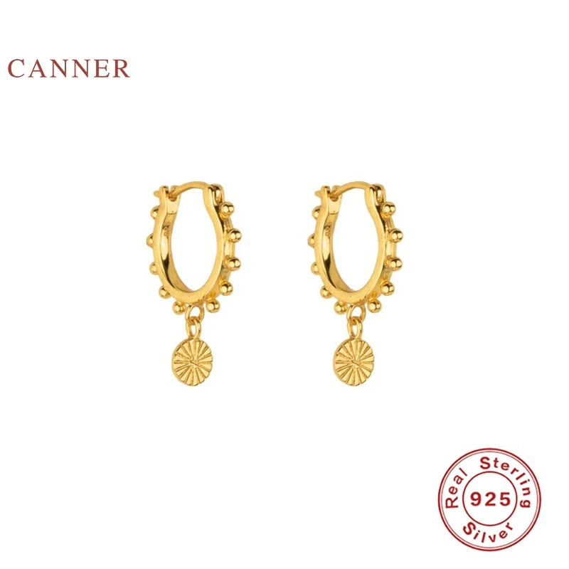 

CANNER Circle Small Silver Beads Earrings Hoops 925 Sterling Silver Earrings For Women Silver Jewelry Earring Pendientes