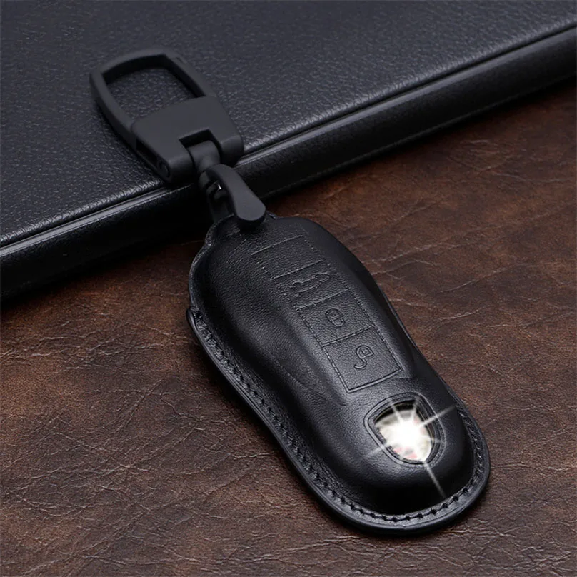 Чехол для ключей из натуральной кожи для Porsche Boxster Cayman Panamera Macan Cayenne 911 718 981 - Название цвета: B-Black
