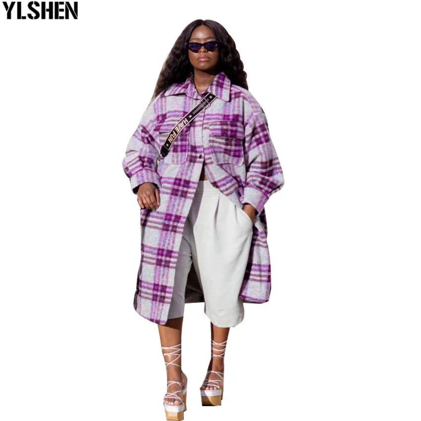 2020 Winter Grid Print African Dresses For Women Dashiki Wool Coat Dress African Design Clothes Ankara Plus Size Africa Clothing 09
