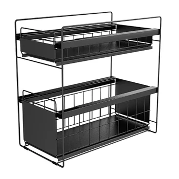 

Wrought Iron Sink Storage Stand Rack Dish Container Shelf Tableware Organizer Kitchen Storage Rack Space Saving Organizer-Black