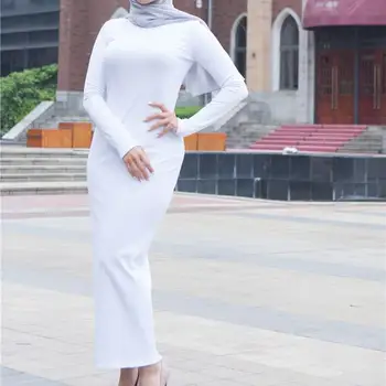 

Women Muslim O-Neck Solid Long Dress 2019 Fall Dubai Islamic Bodycon Dress Vintage Saudis Ankle-Length Robes Pencil Dress