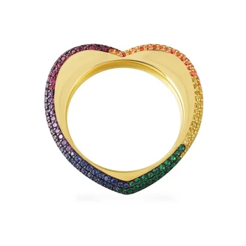 

925 Sterling Silver Dazzling crystal Rainbow Heart Ring Fashion Colorful Geometric circle Ring Multicolor Zircon silver jewelry