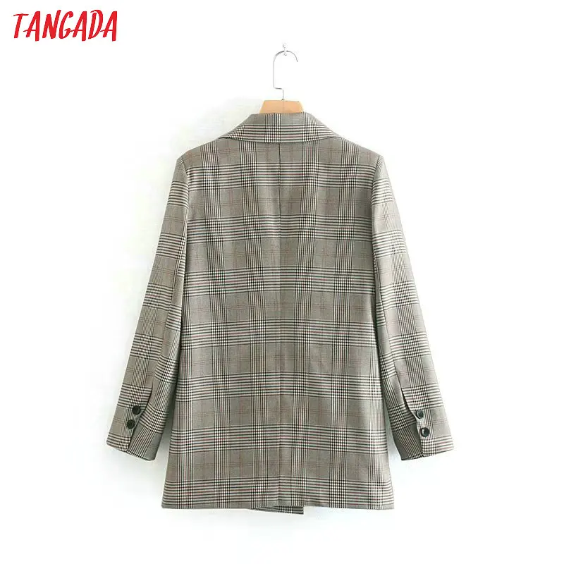 Tangada осенний женский винтажный клетчатый Блейзер, женский элегантный пиджак с длинным рукавом, женская повседневная одежда, блейзер, деловые костюмы 5Z33