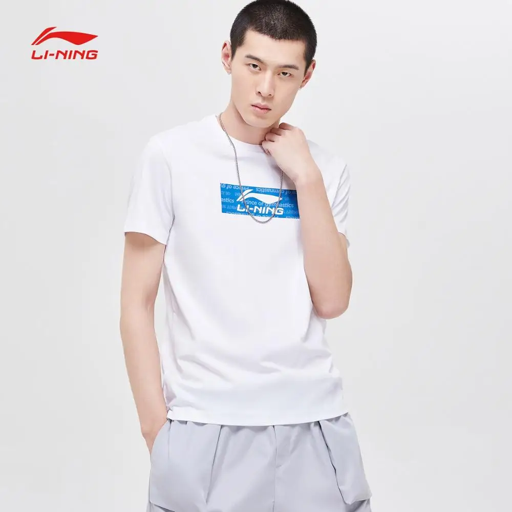 Li-Ning мужские трендовые футболки из 66% хлопка и 34% полиэстера, дышащие спортивные футболки с удобной подкладкой AHSP023 MTS3040