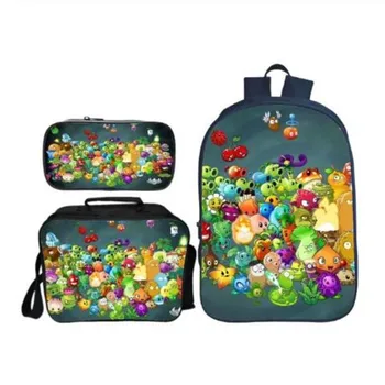 

Cartoon Dinosaur School Bags Boys Bookbag Hot Sale 3 Pcs/Set Fashion Printing 3D Plants VS Zombies Children Backpacks for Kids