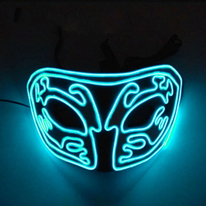 Halloween LED Light Up Mask Funny EL Wire Upper Half Face Mask Halloween Glowing Cosplay Masquerade Festival Party Props