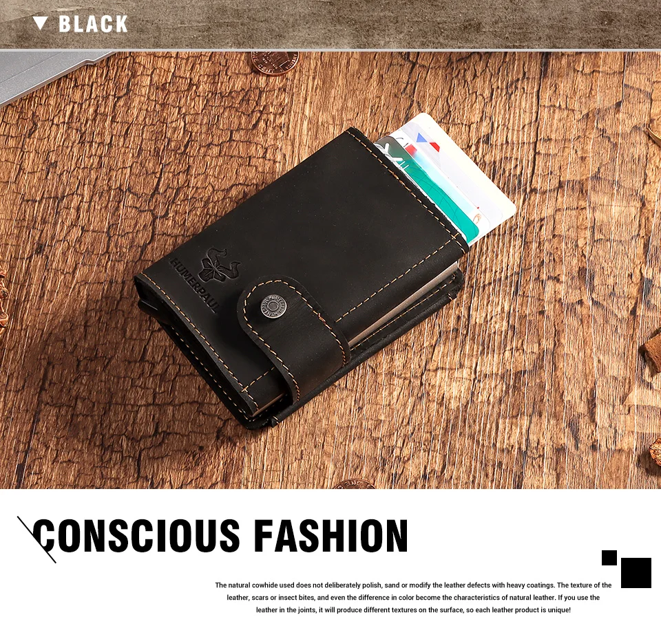 Compact genuine leather wallet for men with card holder and coin pocket