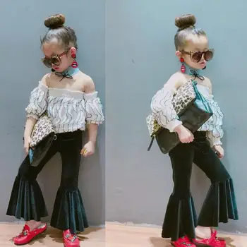

2019 new girls velvet flare pants autumn winter fashion girls long pants 3-8t C365