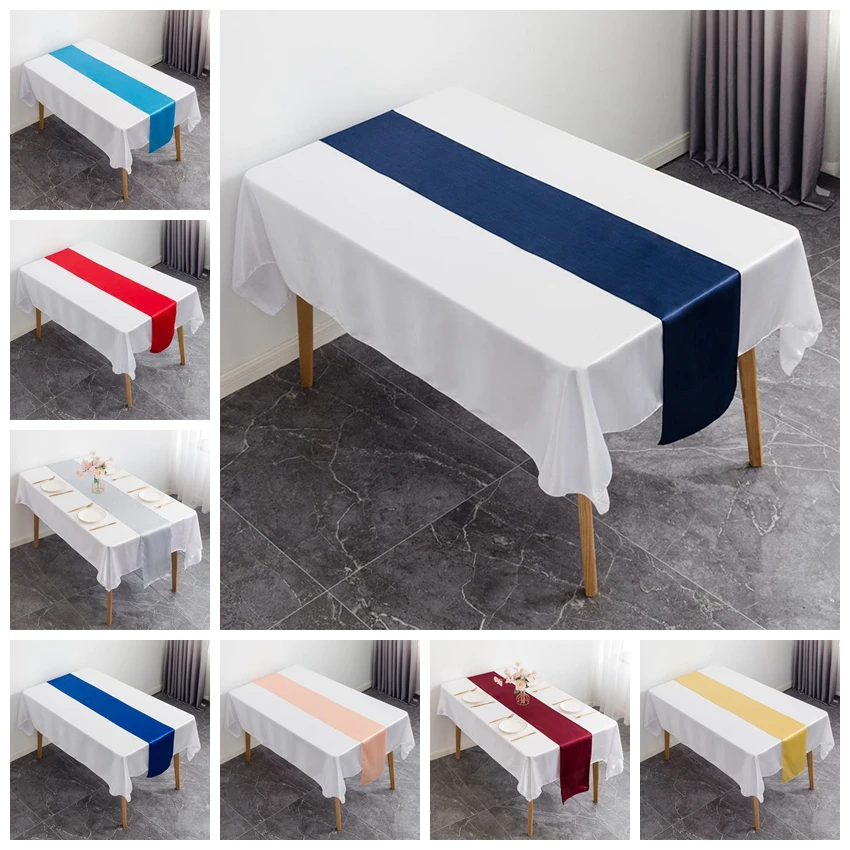 10 Chemins De Table En Satin - Mariage, Fête - 30x274 Cm - Bleu Ciel Élégant