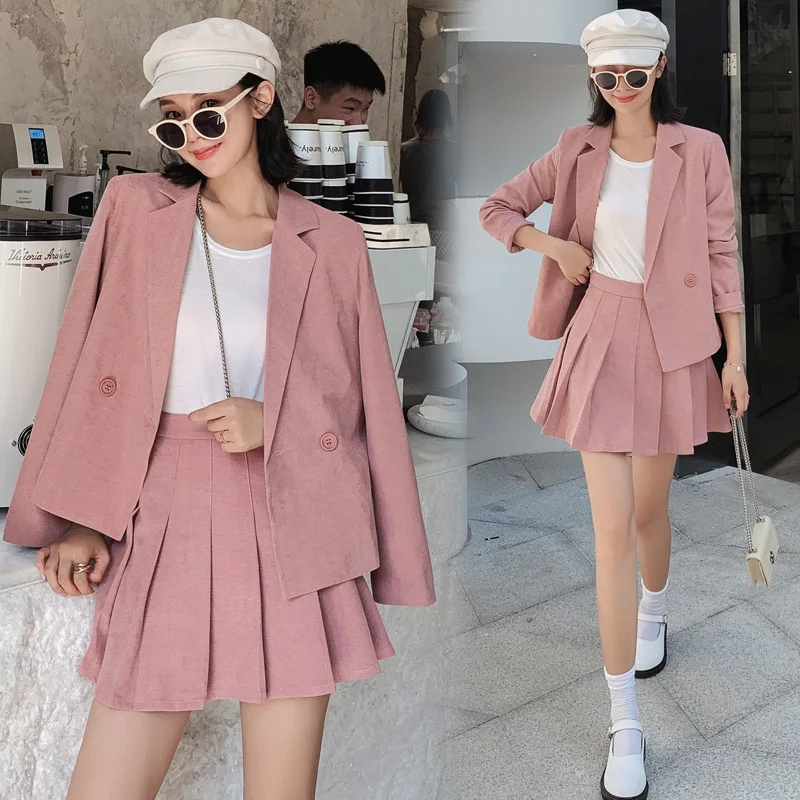 

Women's suit autumn new 2019 fashion slim slimming suit temperament pleated skirt suit women's two-piece suit