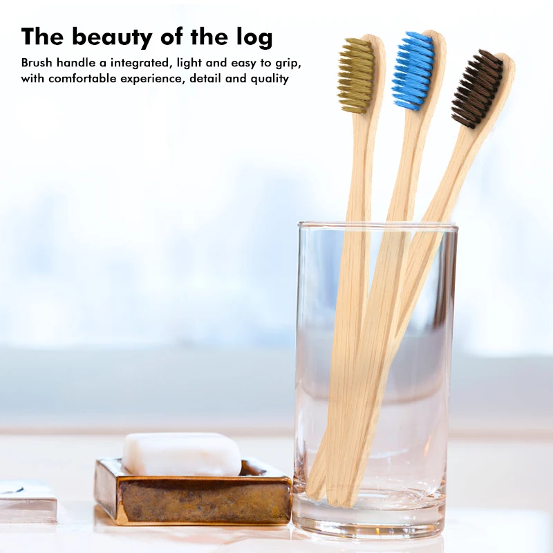 1 Pcs Bamboo Toothbrush Natural Flat Bamboo Handle Soft Bristle Toothbrush Adult Traval Toothbrush Bamboo Products