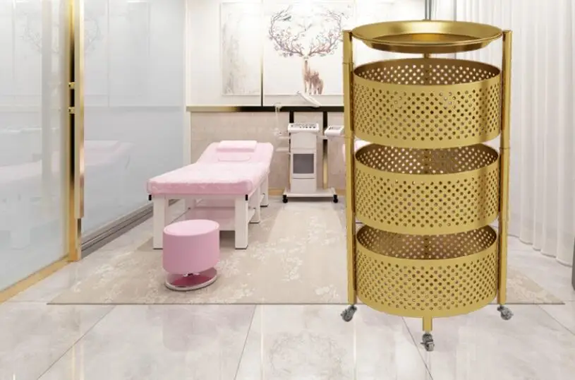 Luxury Rotatable Storage Basket Rolling Utility Cart With Handle Vegetables Basket Spice Cart Rack For Bathroom Living Room &Ndash; 3 Layer