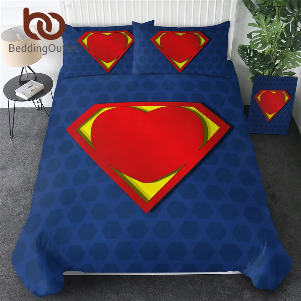 BeddingOutlet Shield Bedding Set Red Heart Duvet Cover Blue Yellow Bedclothes Modern Bedspread Comfortable Home Decor 3PCS | Дом и сад