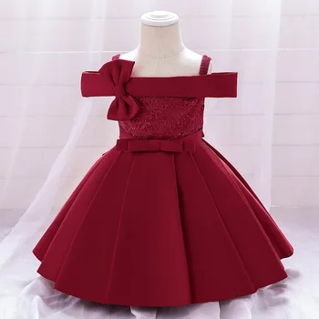 

2020 New Baby Girl Princess Dress One-Shoulder Girl Children's Princess Clothes Birthday Dress One-Year-Old Girls Bow Dresses