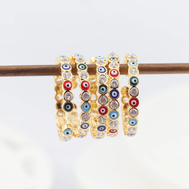 Lucky Eye Blue Turkish Evil Eye Open Ring Copper Gold Color Finger Rings Adjustable for Women Girls Men Fashion Jewelry
