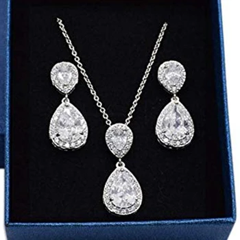 

Teardrop Earrings Necklace Set Wedding Prom Bridesmaid Gift Two Piece Set
