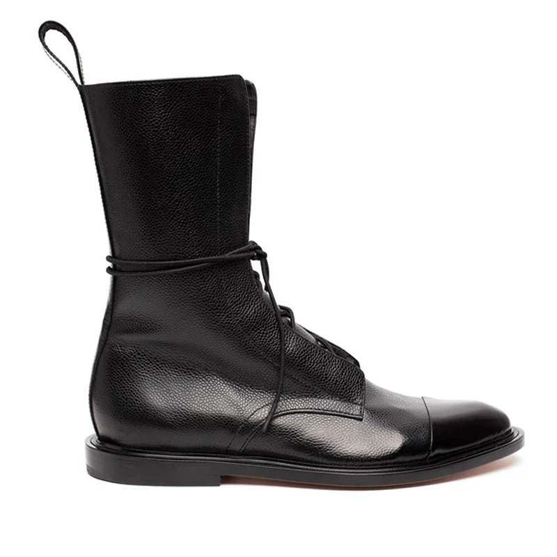Черные зимние мотоциклетные ботинки женские ботинки до середины икры на шнуровке в британском стиле ботинки на низком каблуке в стиле панк Женская обувь больших размеров
