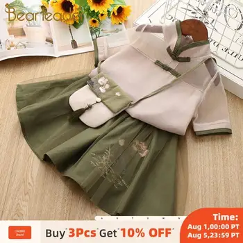 

Bear Leader Girls Clothing Sets 2020 Summer Princess Girl Chinese Style Peach Flower Print Top + Shed Skirt Children Clothing