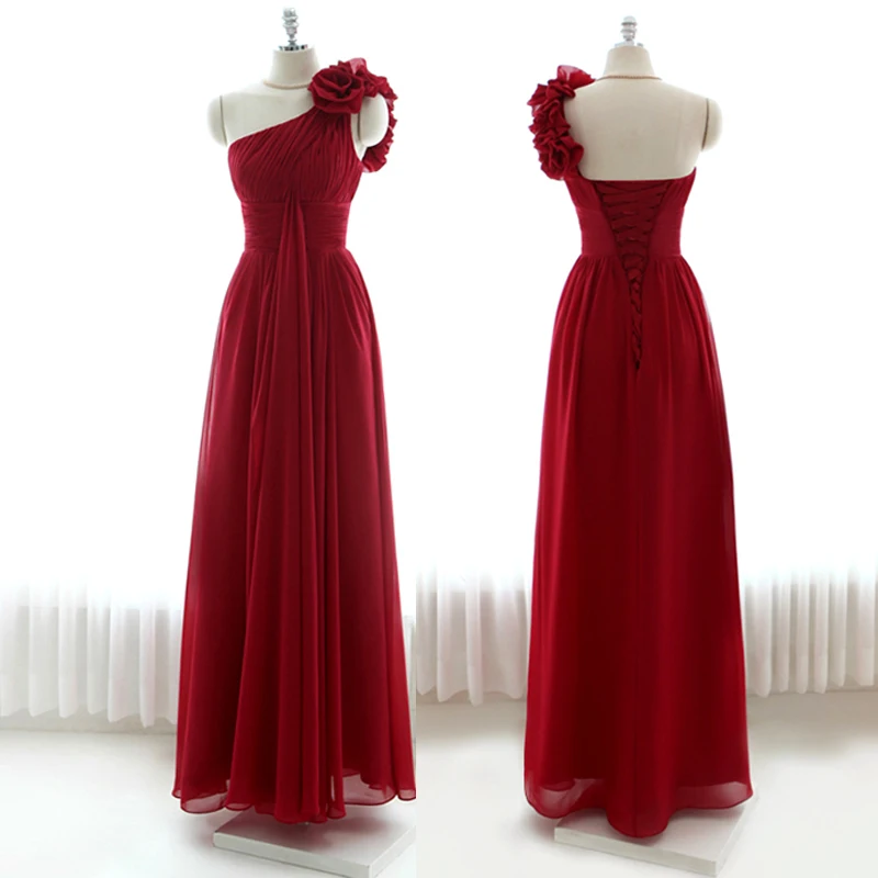 Vestido de noiva, длинное платье на одно плечо с цветочным рисунком, новинка,, сексуальное длинное красное шифоновое вечернее платье для выпускного вечера, платье для вечеринки, платья подружки невесты