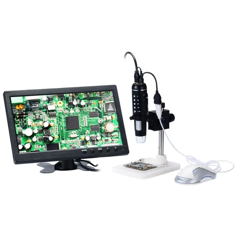 

H1 1000X Digital 5MP HD 1080P Adjustable Lumen 8LED Light Microscope Camera Magnifier with Base Stand US Plug Support Mouse