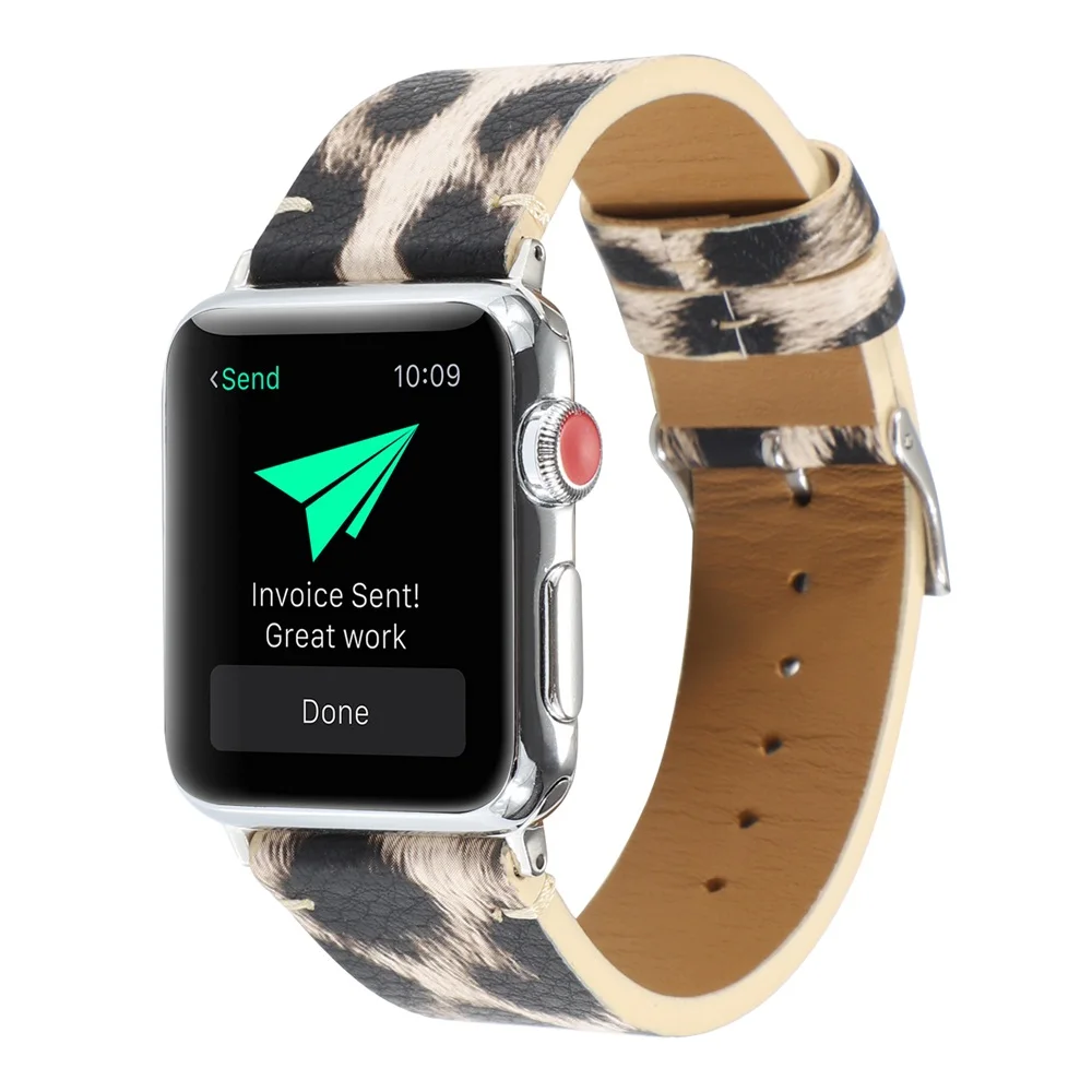 Модная новая кожаная с леопардовым принтом ремешок для часов для Apple Watch 5 4 3 2 1 ремешок 44 мм 40 мм 42 мм 38 мм Сменный ремень для iWatch