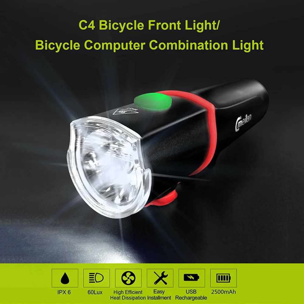 

Hot New Meilan C4 City Bike Front Light Small Bright Lamp Rechargeable IPX6 Waterproof Flashlight For Bicycle Led Wheel Lights