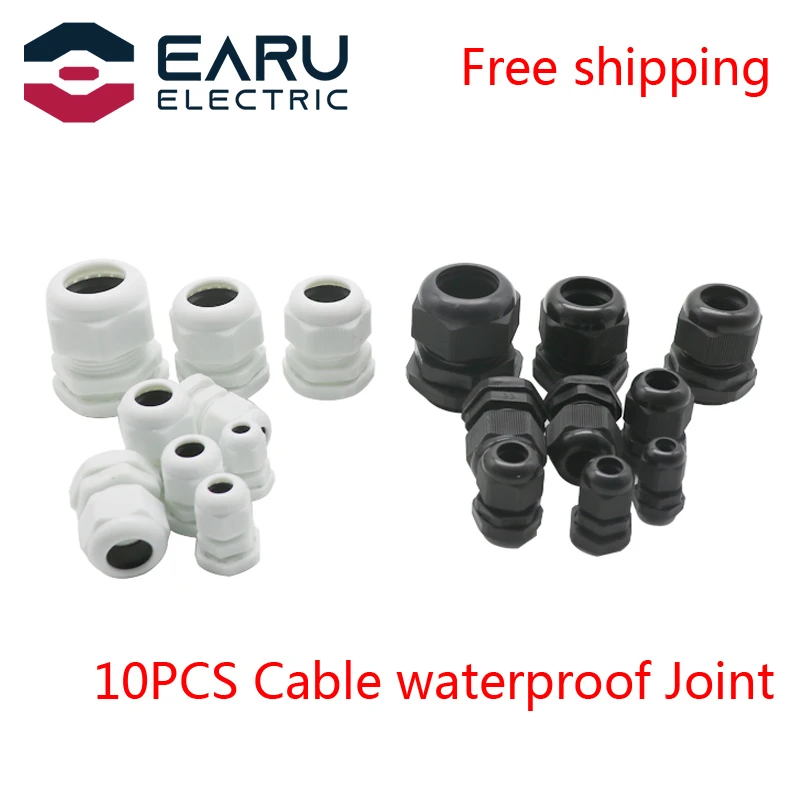 10PCS Waterproof Cable Gland Cable Entry IP68 PG7 PG9 PG11 PG13.5 PG16 PG19 PG21 PG25 White Black Nylon Plastic Connector