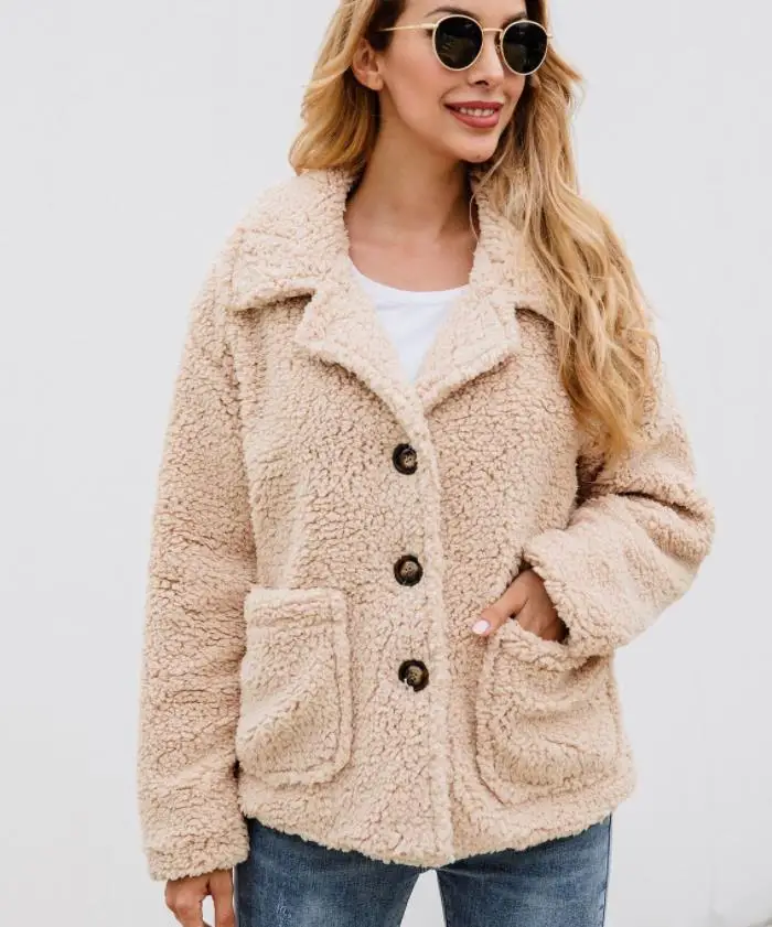 Зимняя куртка из искусственного меха плюшевого медведя Женская модная куртка с капюшоном и открытым стежком женский длинный рукав ворсистый жакет пальто