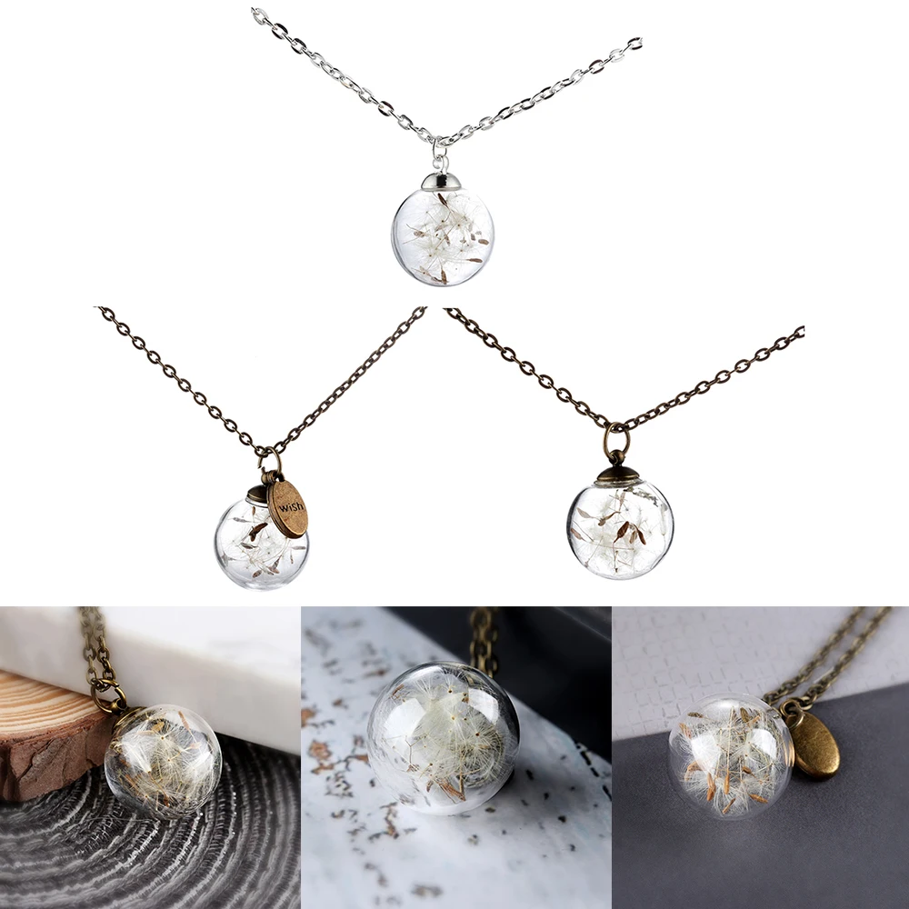Handmade Clear Crystal Ball Pendant Dandelion Wishing Necklace Fashion