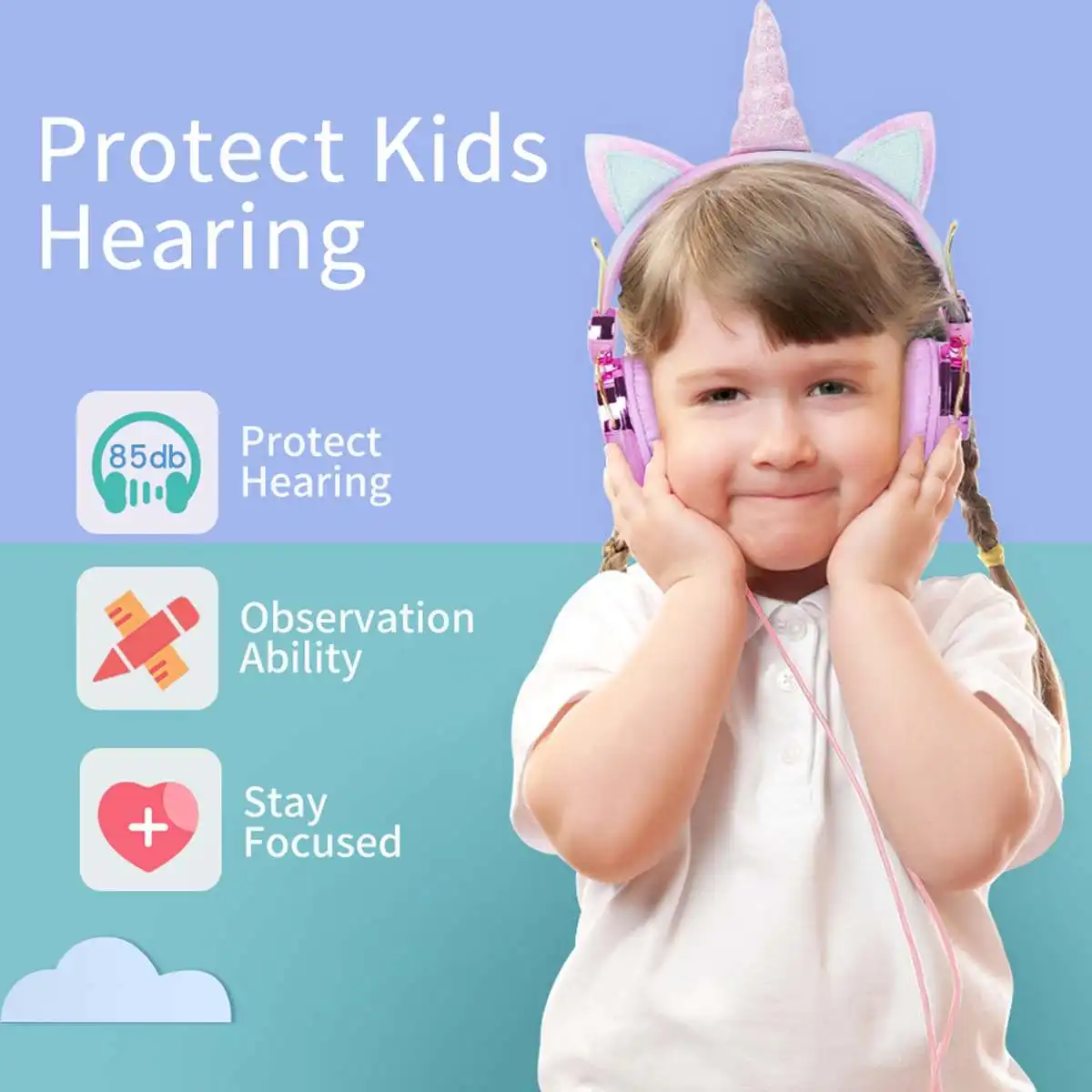 CLAITE Wireless Bluetooth 5 0 Kids Headset Cartoon Unicorn Headphones Microphone Gamer Earphone Handsfree Calling AuricularesGIF