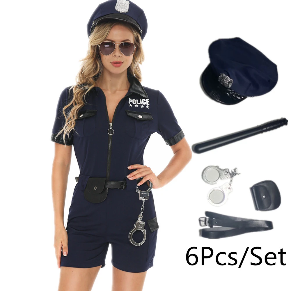 Womens Police Law Officer Constable Cutie Halloween Fancy Dress Costume New