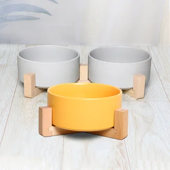 

Ceramic Cat Dog Feeders Bowl Pet Puppy Single Double Food Tableware Water Feeding Bowl Bamboo Frame Antiskid Pet Kitten Supplies