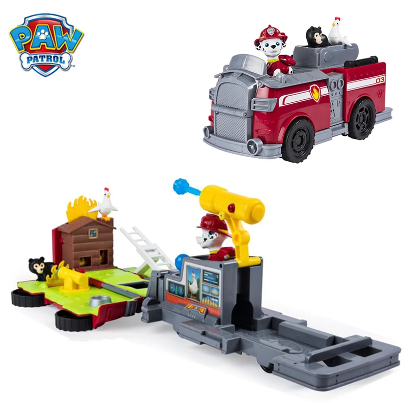 

Original Paw Patrol Marshall's Ride n Rescue Deformation Vehicle Simulation Scene Toy Set Anime Action Figure Model Kids Gift