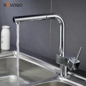 

ROVOGO Kitchen Faucet With Pull Down Sprayer, Single Level Bar Sink Faucet with Pull Out Spout Brass Chrome