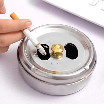 

Round Spinning Ashtray With Cover Smoking Accessories Portable Stainless Steel Ashtray Lid Rotation Fully Enclosed Home Gadgets
