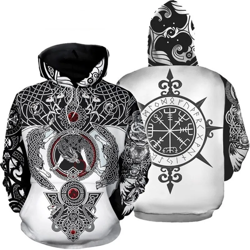 Модные мужские толстовки Viking Tattoo с 3D принтом унисекс Уличная Повседневная