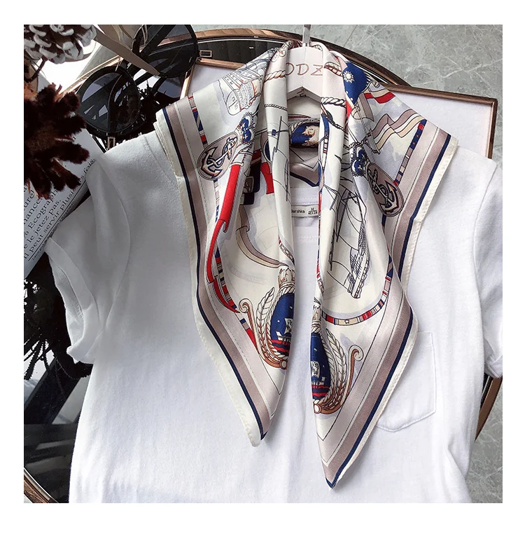 Дизайн, шарф для женщин, цепь, лошадь, принт, платок, животное, desigual, Маленькая шаль, роскошный бренд, атлас, квадратный шарф для женщин