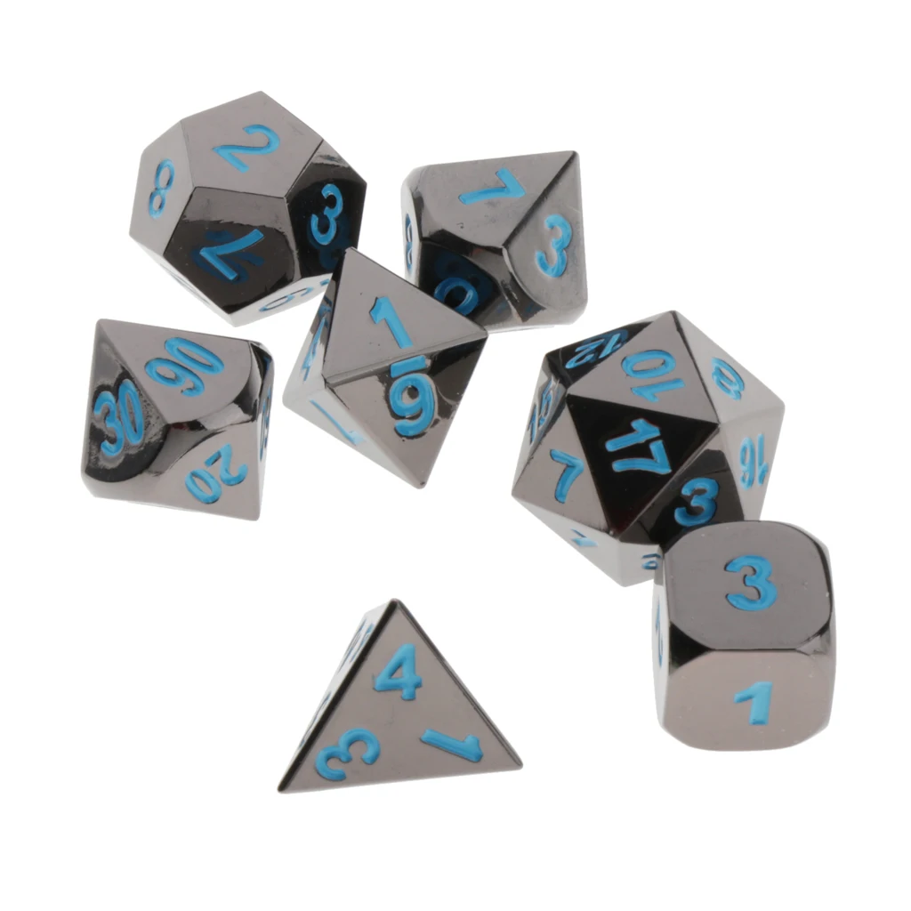 7pcs Embossed Metal Multi-sided Polyhedral Dice Set for Dungeons and Dragons Dice MTG DND RPG Table Games Board Game D20 D12 Set