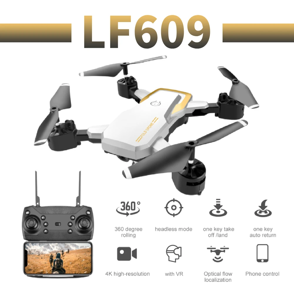 

RC Quadcopter LF609 Drone 4K HD Wide Angle Dual Camera Optical Flow WIFI FPV Foldable Selfie Drones Professional Helicopter