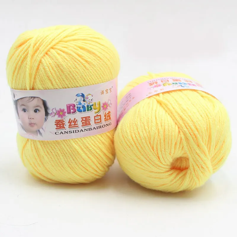 Yellow Pure Worsted Warm Silk Wool Cashmere Fibe Baby Skein Knitting Woolen Yarn 50g - Цвет: Yellow