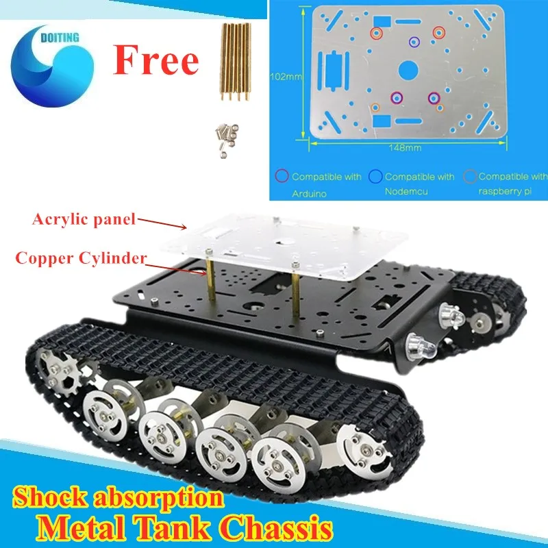 Free Acrylic Panel TS100 Shock Absorption Metal Robot Tank Car Chassis RC Crawler Caterpillar Tacked Vehicle kit for arduino