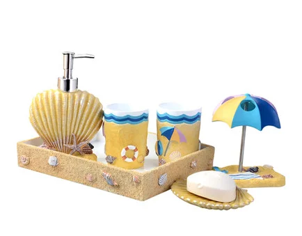 Средиземноморский стиль, украшение в виде морских ракушек, набор аксессуаров для ванной комнаты, держатель для зубной щетки, украшение стола