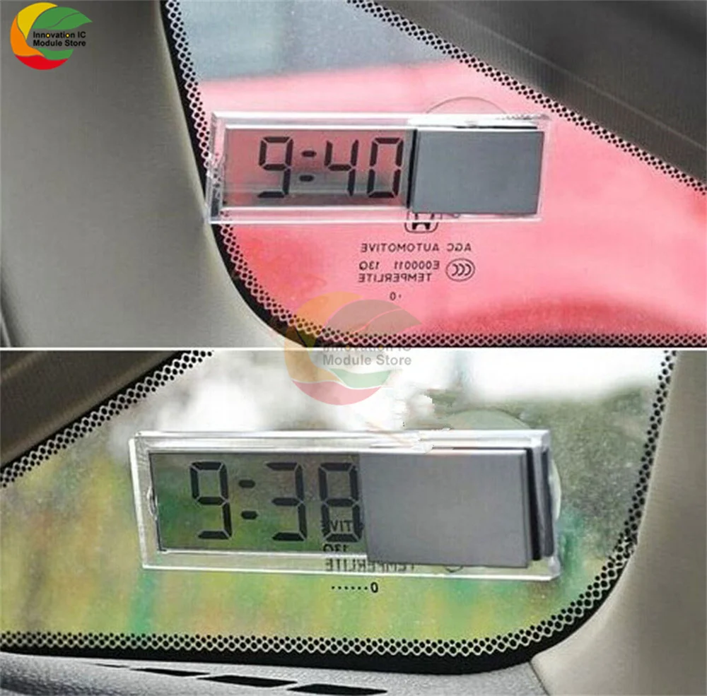 Mini Digital Car Electronic Clock High Quality Durable Transparent LCD Display Watch With Sucker Universal Decor | Электронные