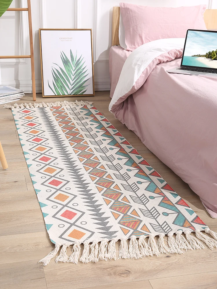 

Area Rug Soft Tassel Retro Bohemian Style Square Carpets Table Runner Bedroom Mandala Mats For Home Living Room Decoration