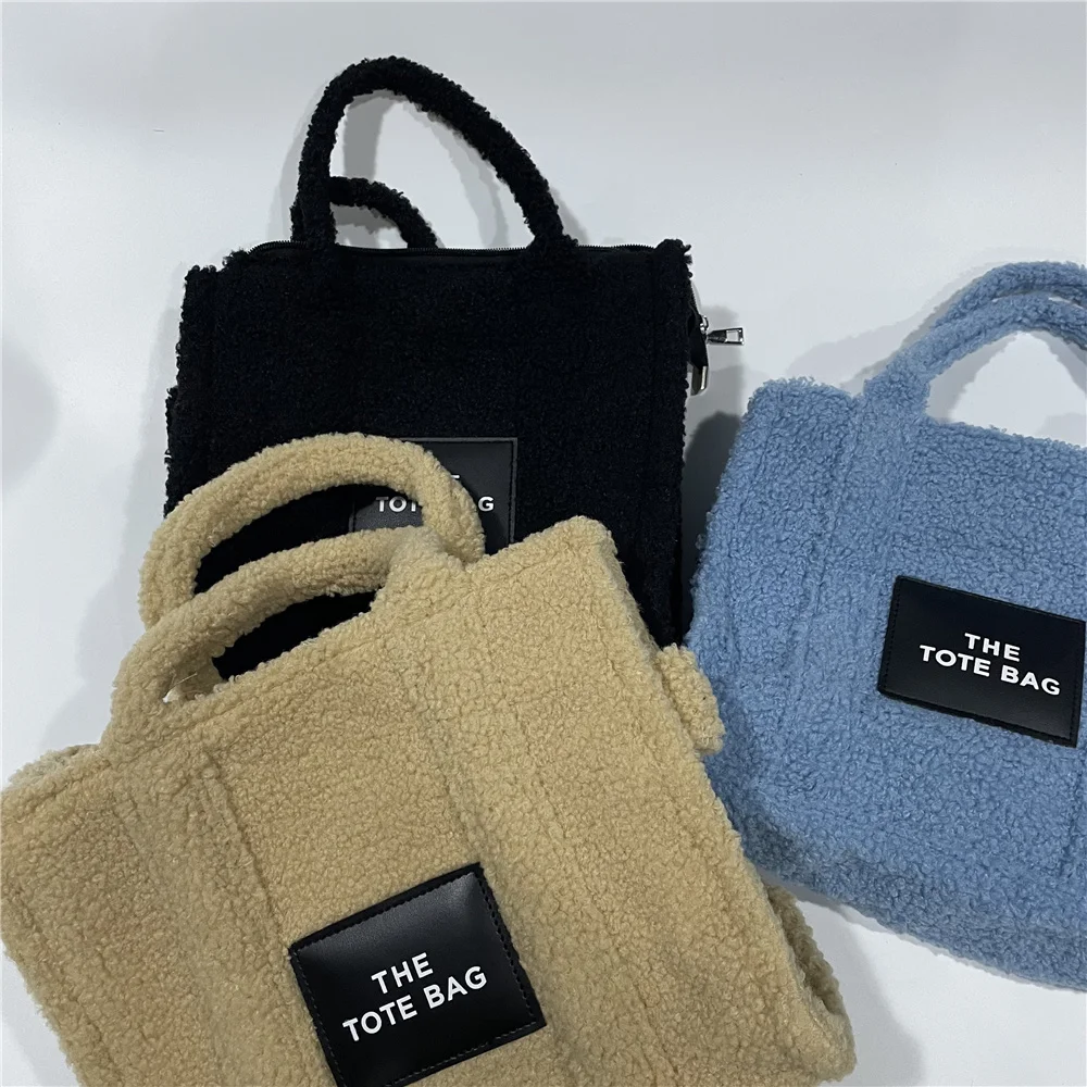 2021 Plush Faux Fur Sherpa Winter Woolen Teddy Curl The Tote Bag Large Capacity Shopping Commuter Bag Designer Handbag for Women