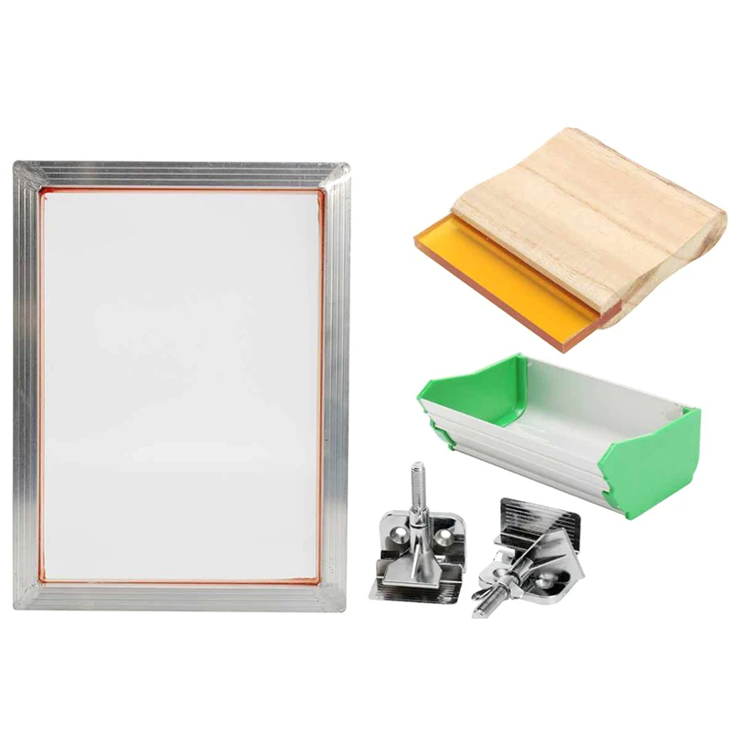 

5Pcs/Set A5 Screen Printing Kit Aluminum Frame+Hinge Clamp+Emulsion Coater+Squeegee Screen Frame Printing Tool Parts