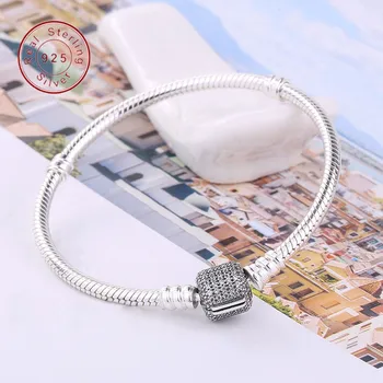 

Women wear 100% original logo 925 sterling silver pot chain bracelet with charm female fashion luxury snake bracelet jewelry fre