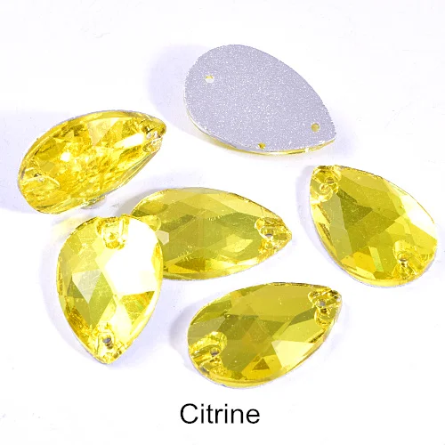 Citrine 6 размеров, цветные каплевидные стразы из стекла AB с отверстиями, красные стразы для шитья свадебного платья B0153 - Цвет: Citrine