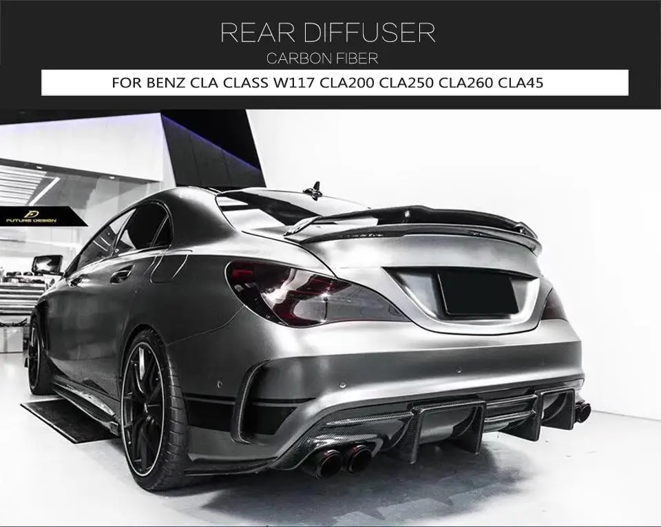 Car Rear Bumper Diffuser for Mercedes-Benz CLA Class C117 W117 Sport CLA45 AMG- Carbon Fiber