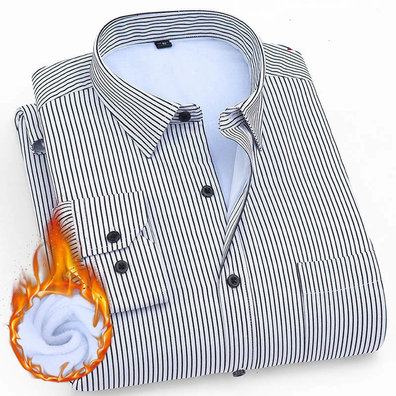 Quality Winter Warm Shirts Men Casual Christmas Button Men's Striped Camisas Long Sleeve Slim Dress Shirt Plus Size M-7XL |